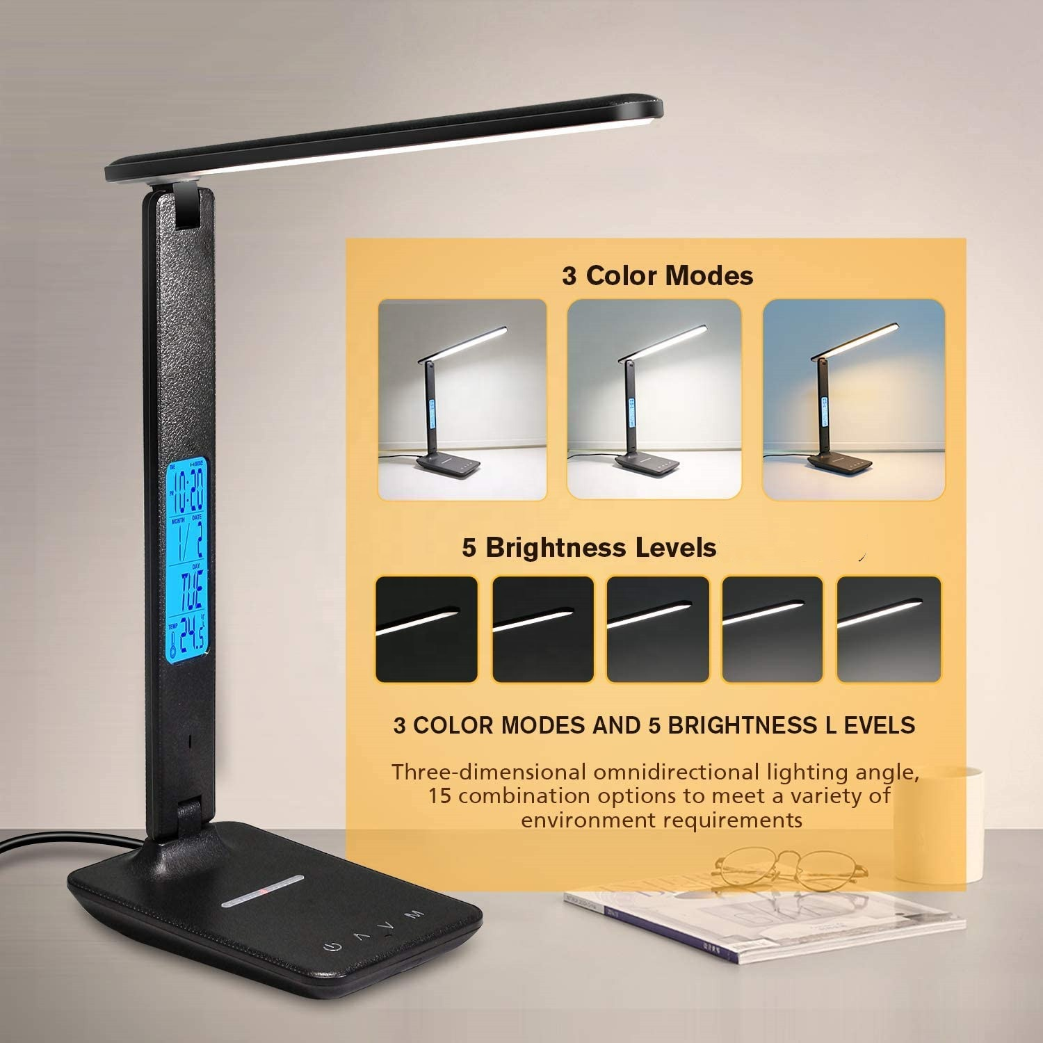 Eye Protection LED Table Lamp With USB Port LED Alarm Clock Touch Clock USB Portable Office Table Reading Table Lamps