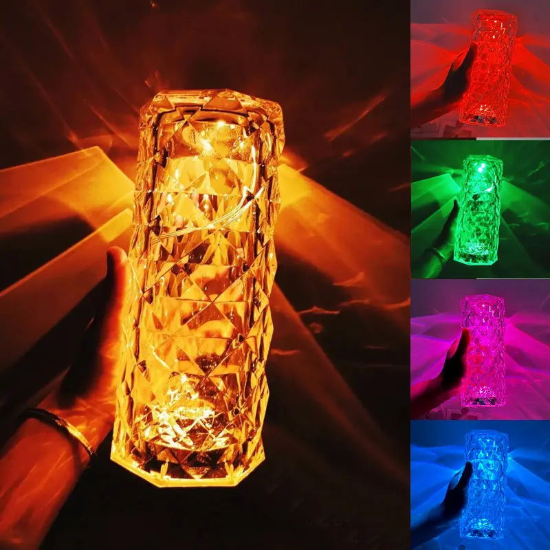 HHCR01 Crystal LED Lamp USB Cable Type-C Plug 500MAH Lithium Battery Luxury Lighting For Decoration Rose Lamp Touch Remote Control