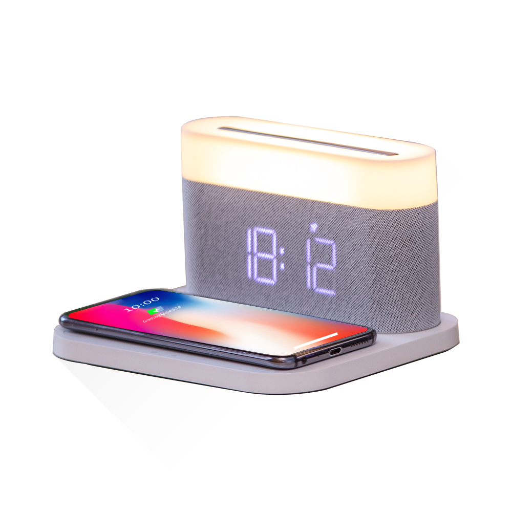 HHS26L Table Lamp Night Stand Lamp Lighting Decorative 3 in 1 Wireless Charger Night Light Bedside Alarm Clock Wireless Charger