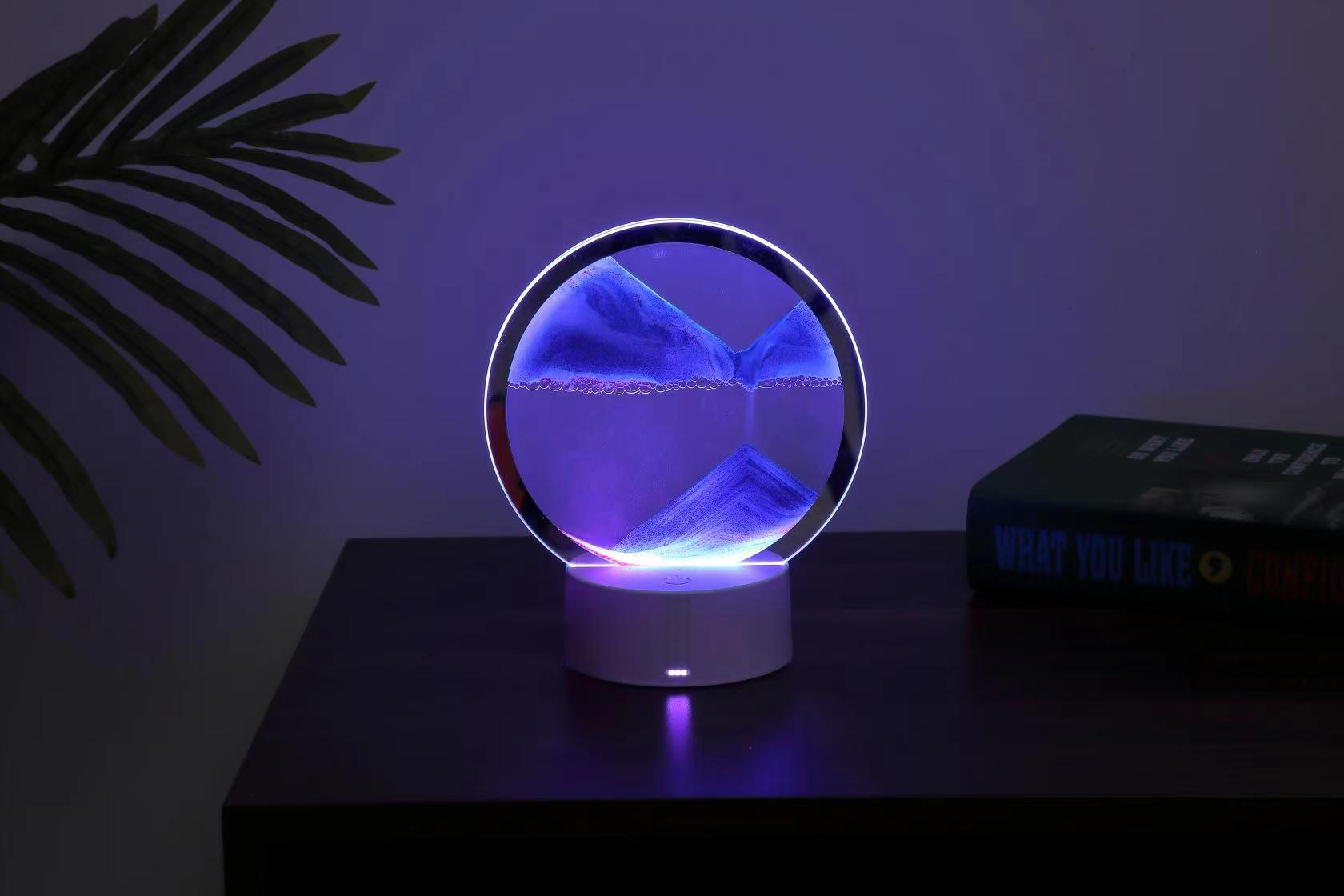 Hourglass RGB / 16 / 7 Small LED Table Lamp Moving 3D Sand Art Picture Quicksand Painting Table Lamp Room Decor Lamp Table