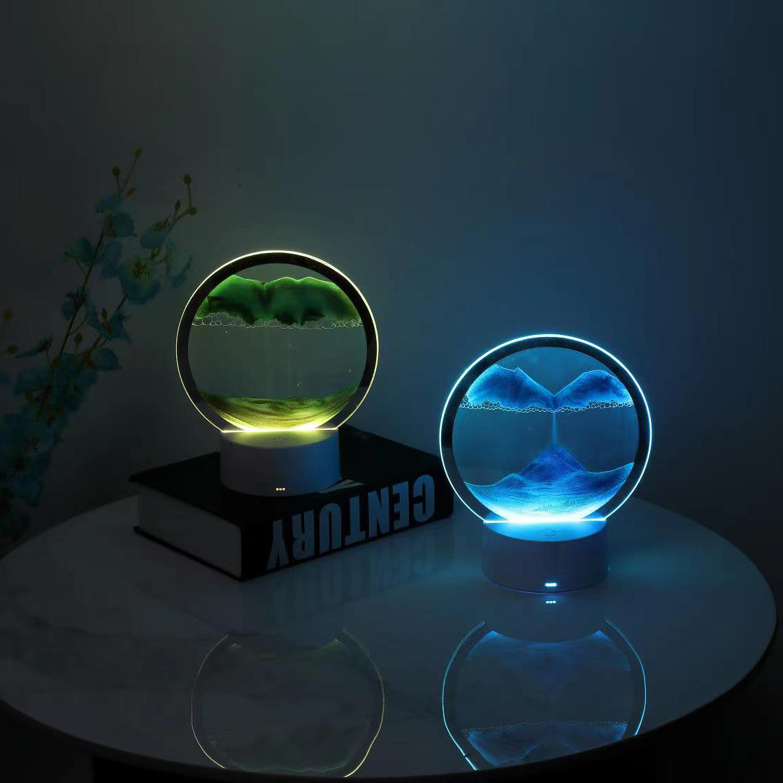 Hourglass RGB / 16 / 7 Small LED Table Lamp Moving 3D Sand Art Picture Quicksand Painting Table Lamp Room Decor Lamp Table