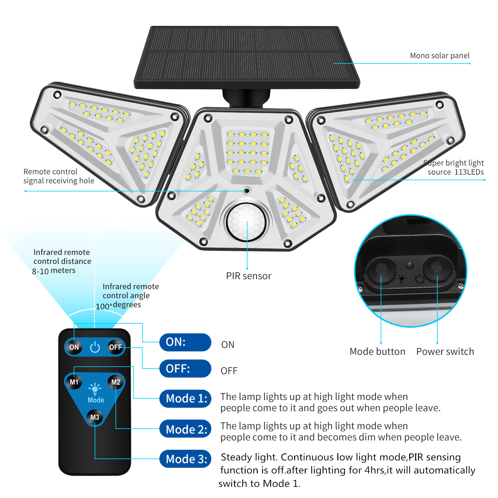 HH211 New Wall LED Light Waterproof Solar Fence Lights Outdoor RGB LED Step Light Solar Street Lamps Outdoor 2200 MAH 3 Modes