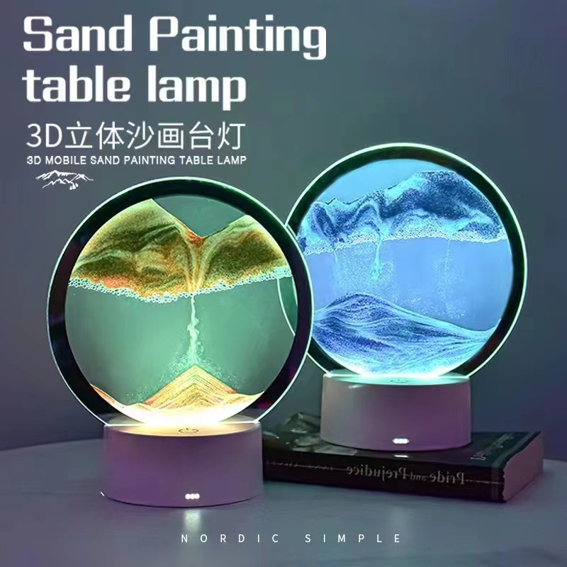 Hourglass RGB / 16 / 7 Small LED Table Lamp Moving 3D Sand Art Picture Quicksand Painting Table Lamp Room Decor Lamp Table