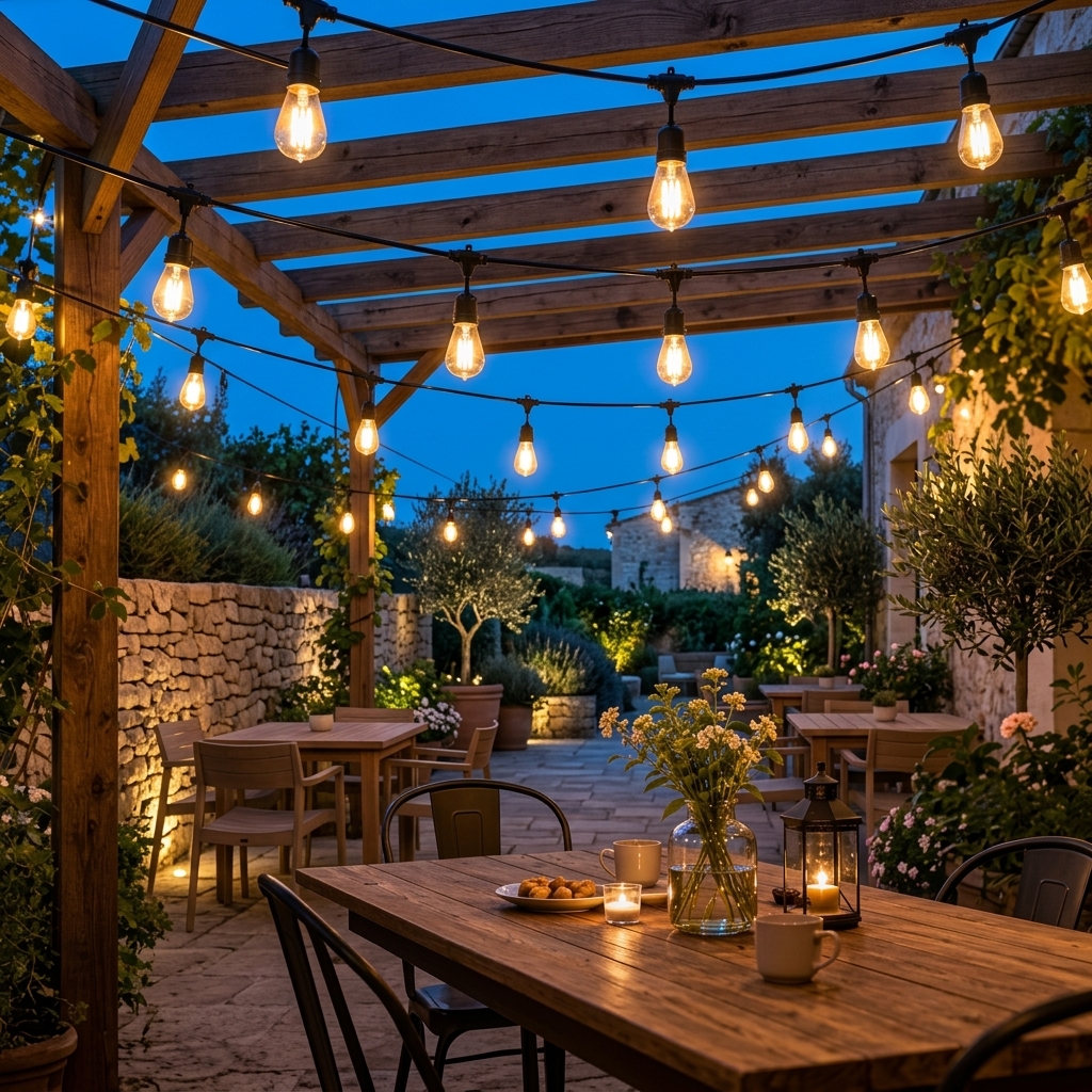 48FT LED Festoon String Lights S14 Filament Bulbs IP54 Dimmable Outdoor Patio Hanging Lights